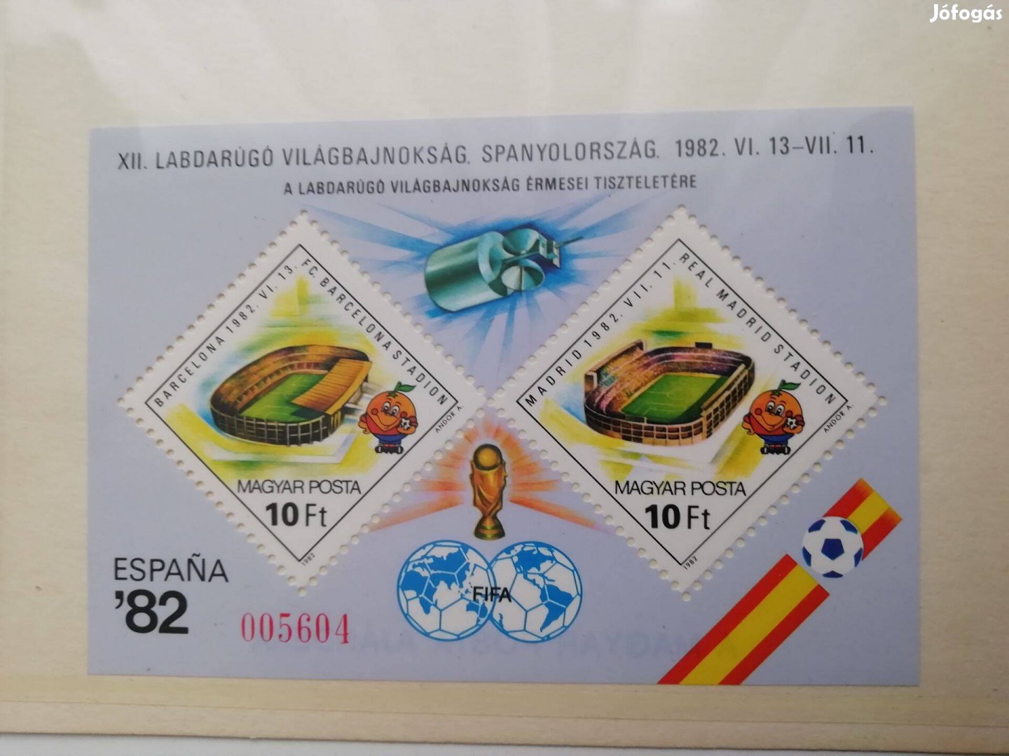 1982 Spanyol Labdarúgó VB blokk piros számmal felülnyomva h