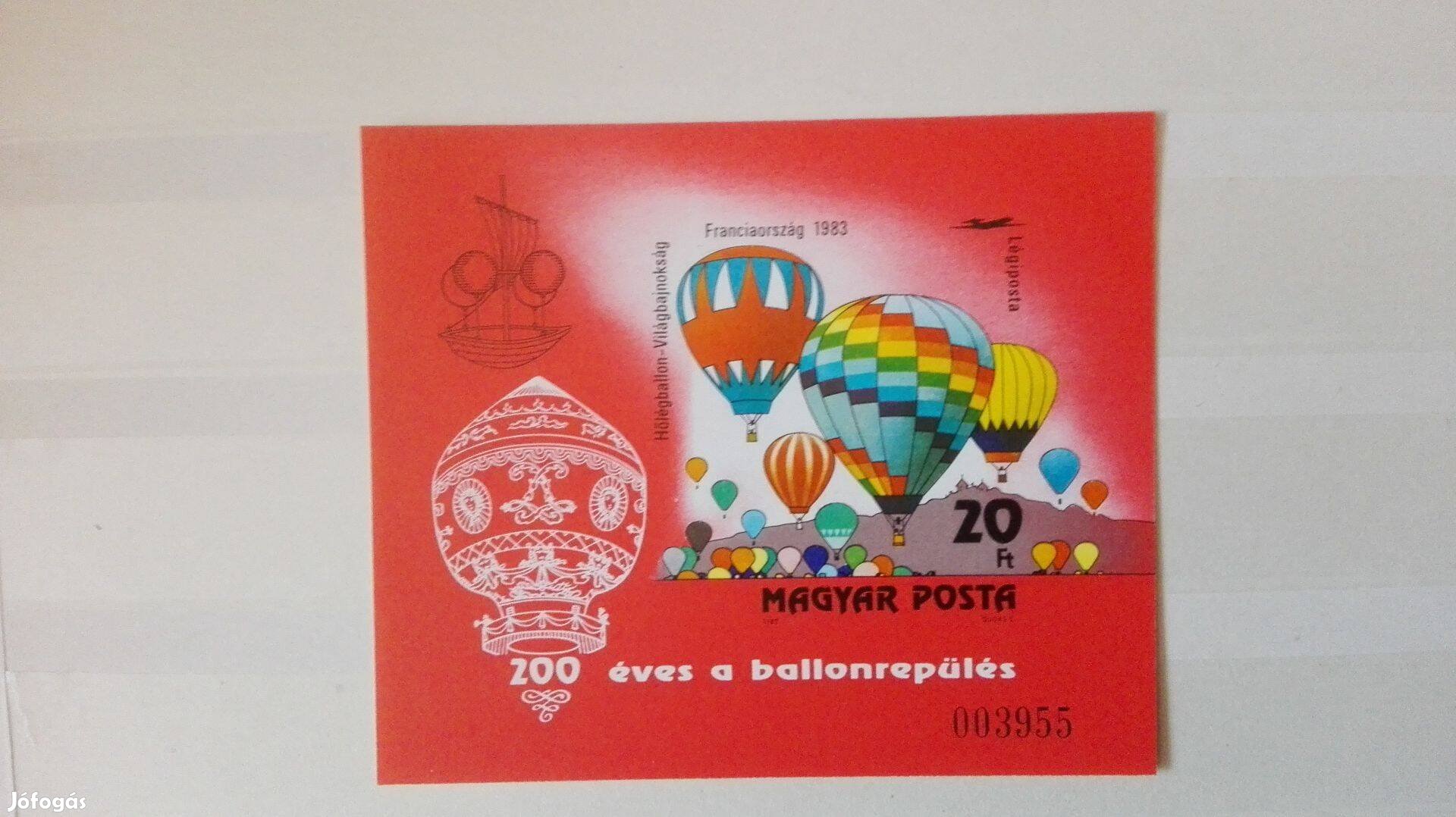 1983-as 200 Éves a Ballonrepülés ritka vágott bélyeg blokk