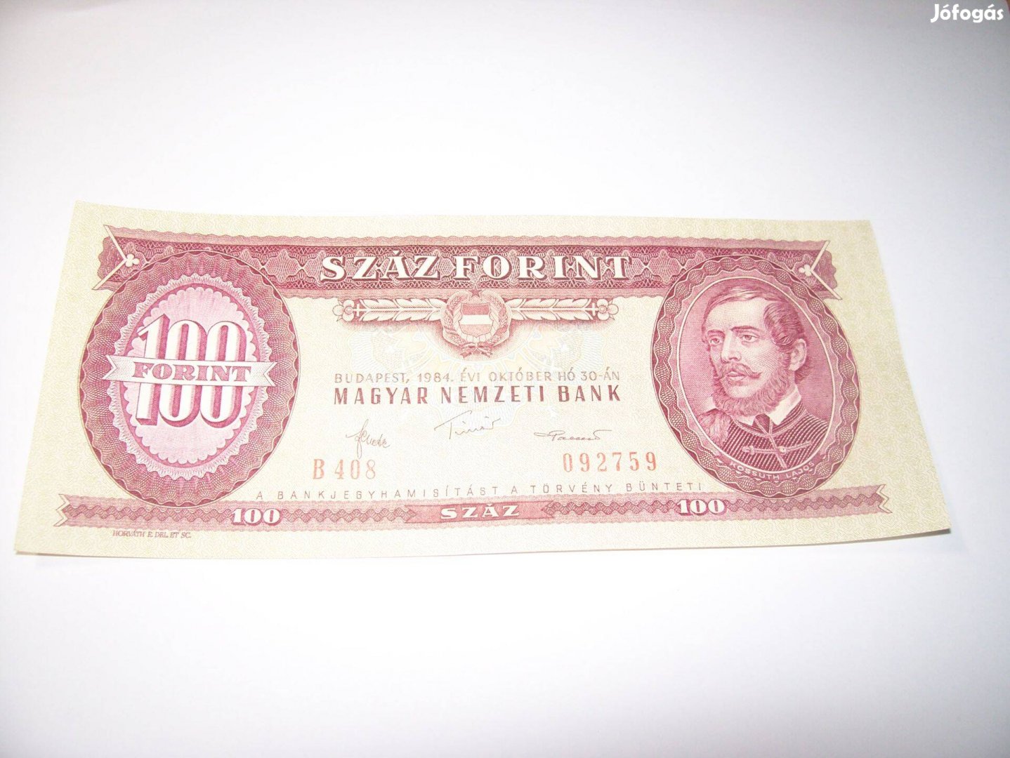 1984 évjáratú 100 forintos. B408. 092759 Kép szerint