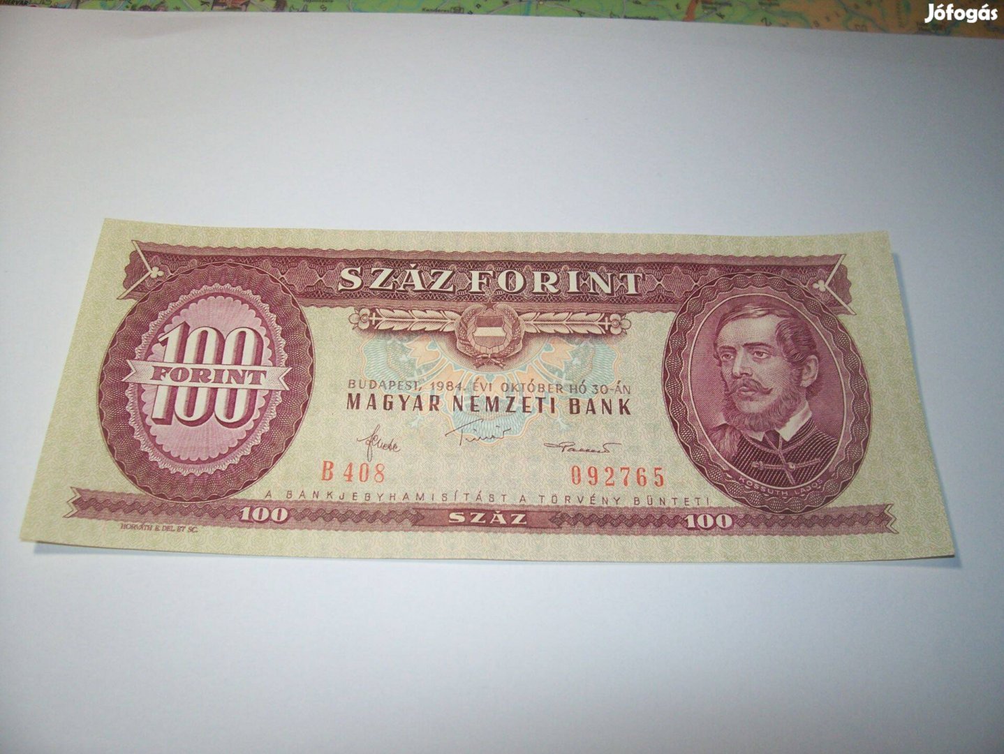 1984 évjáratú 100 forintos. B408. 092765. Kép szerint