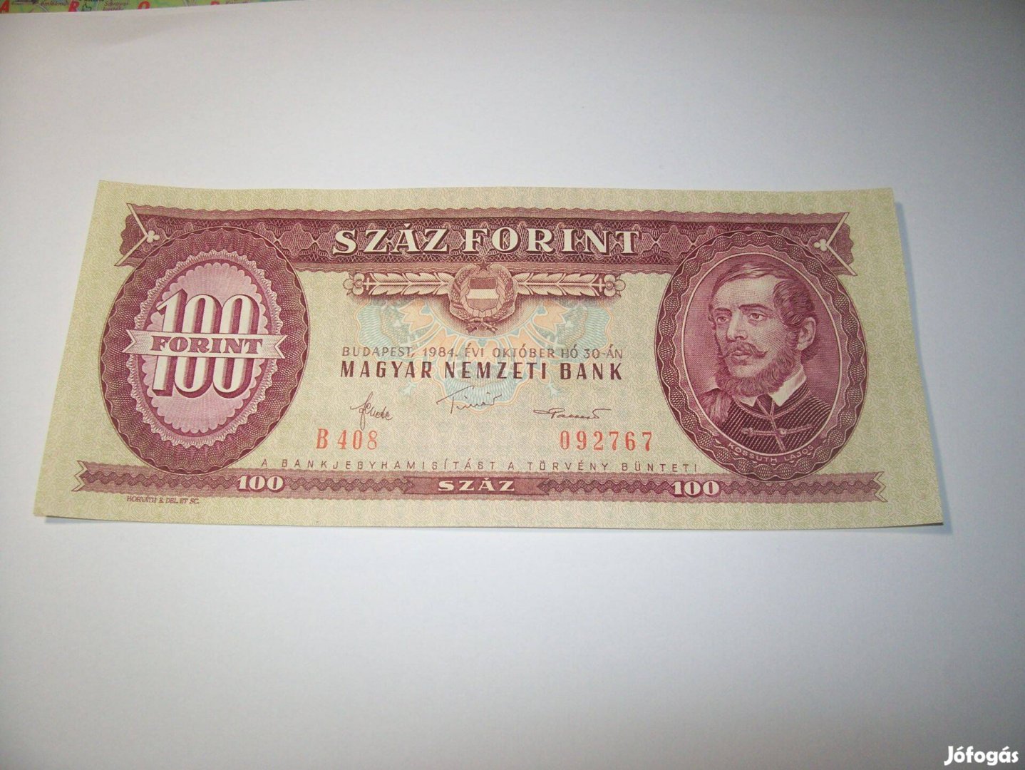 1984 évjáratú 100 forintos. B408. 092767 Kép szerint