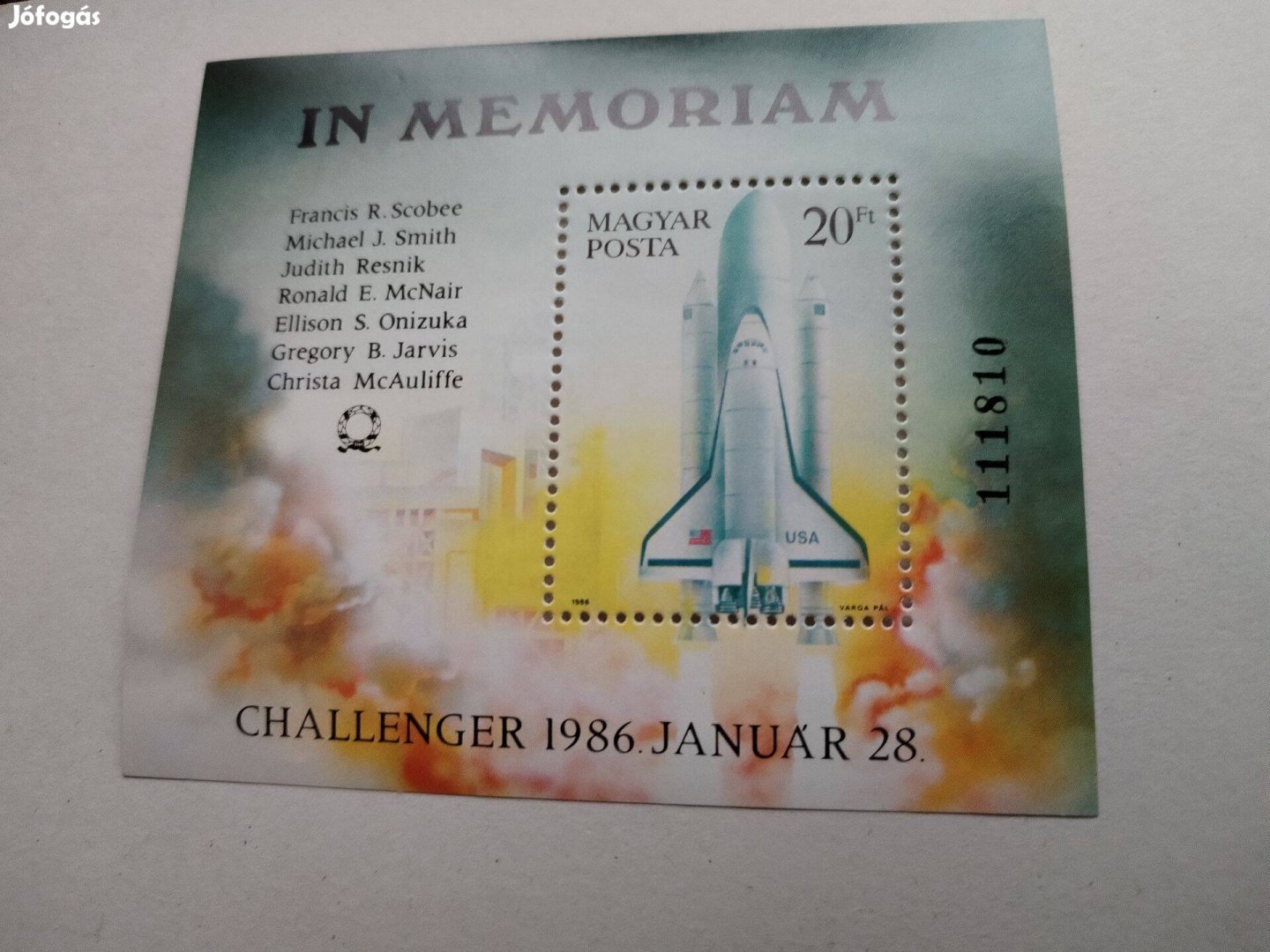 1986-os emlékbélyeg In Memorian Chellenger Ürrepülögép