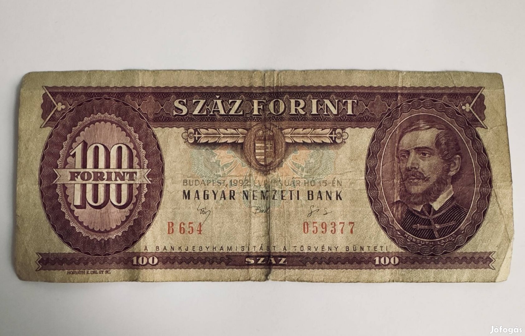 1992-es 100 Forintos papírpénz hibálan állapot