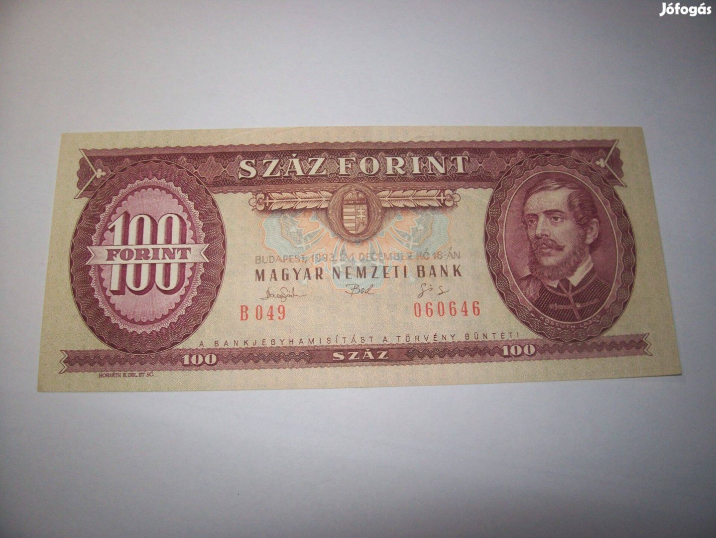 1993 évjáratú 100 forintos. B049. Kép szerint