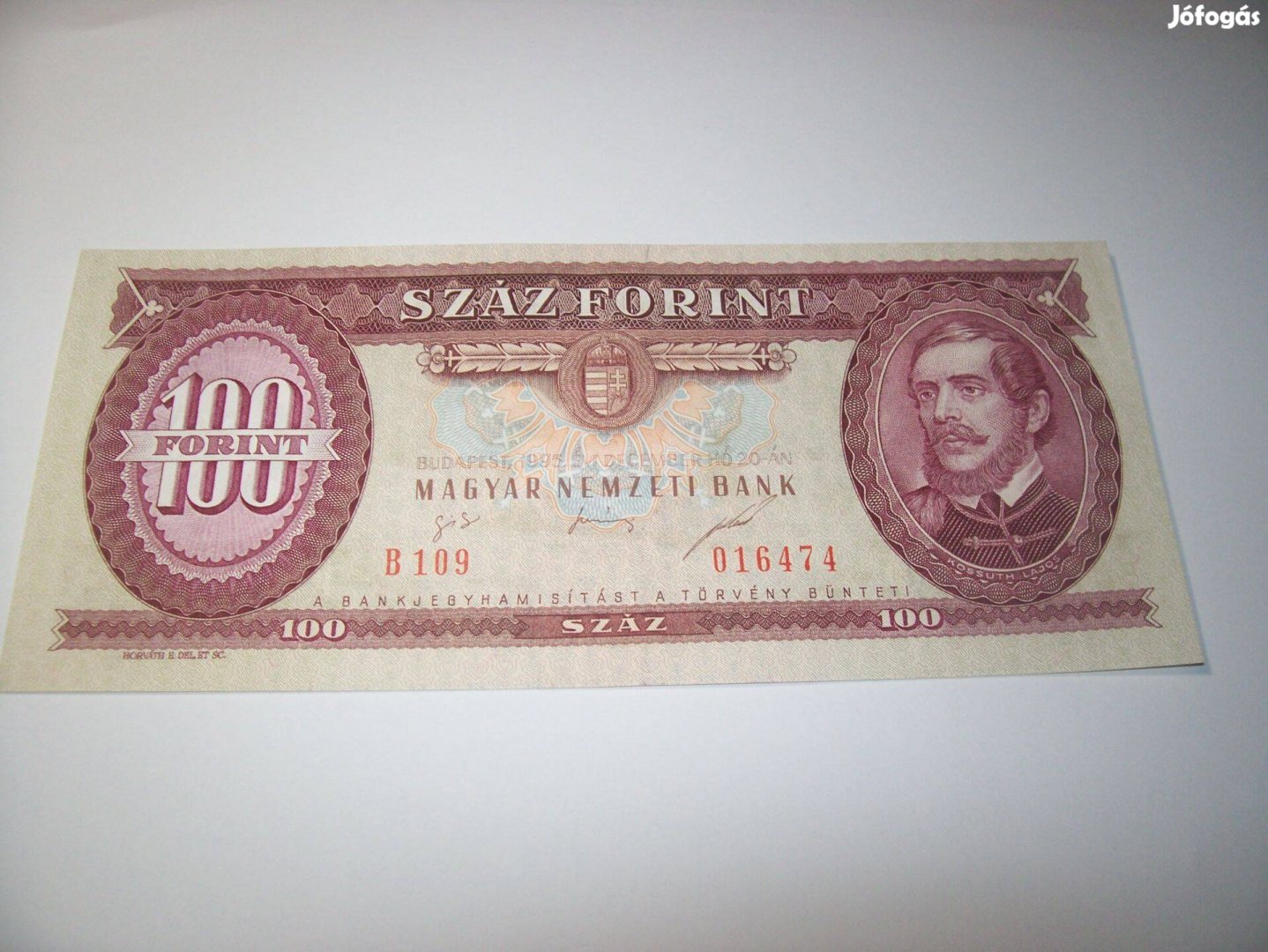 1995 évjáratú 100 forintos. B109. Utolsó kiadás. Kép szerint