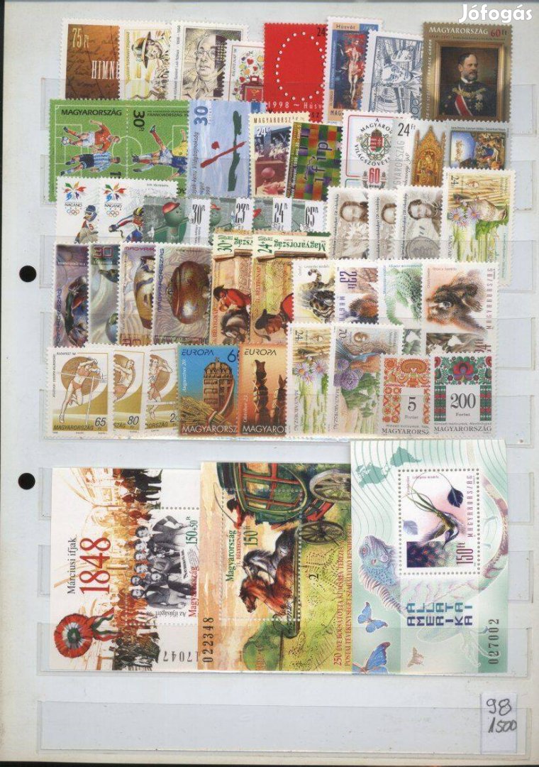 1998 év , Postatiszta Komplett Magyar Évjárat Bélyegei Blokokkal