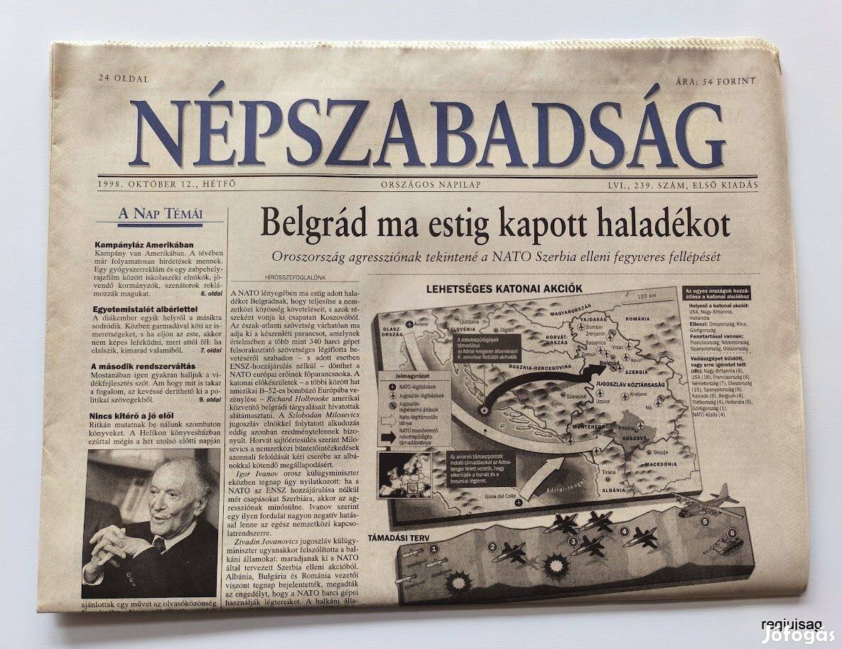 1998 október 12 / Népszabadság / Újság - Magyar / Ssz.: 26907