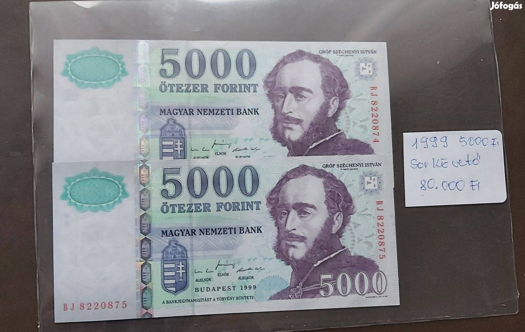 1999 5000 forint Unc sorszám követő Bj