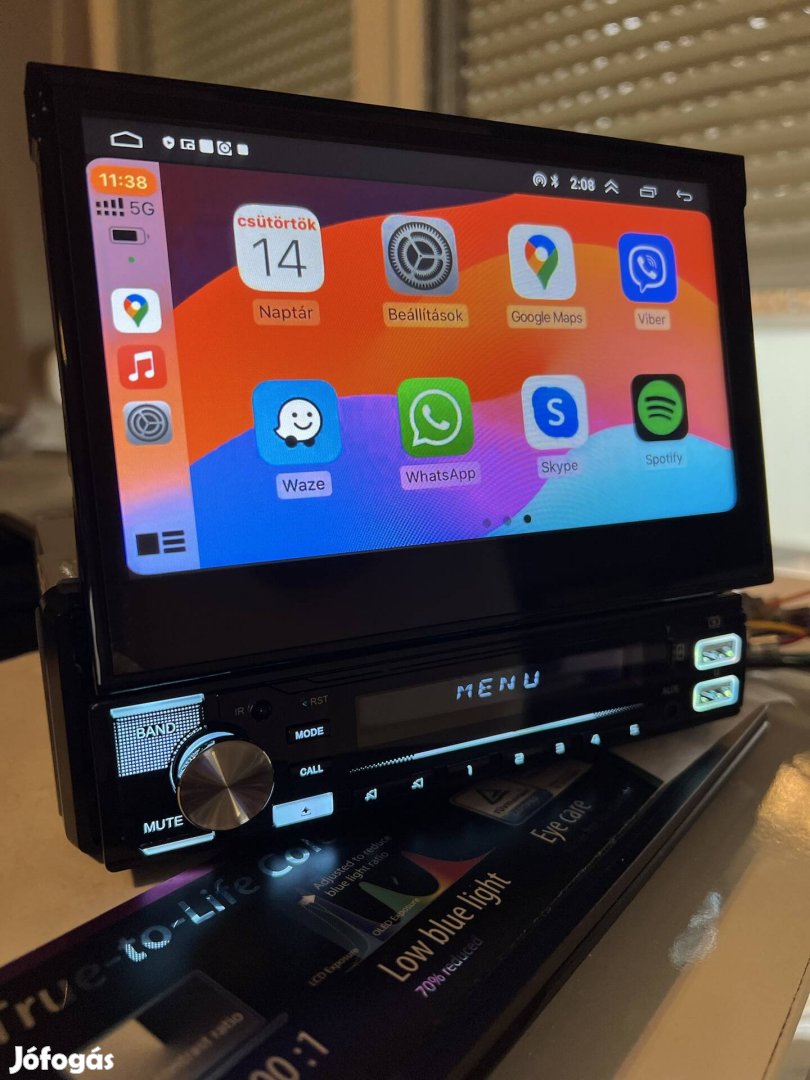 1Din Motoros Autórádió multimédia Hifi fejegység GPS wifi Carplay 