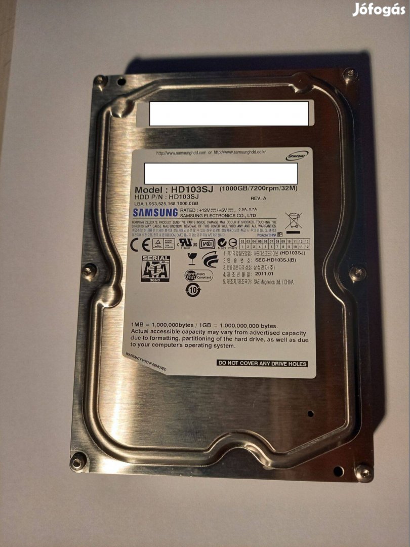 1TB Samsung HD103SJ 7200rpm/32M SATA HDD, háttértár