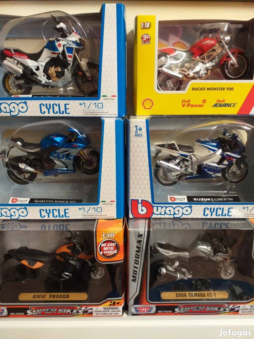 1/18 motor modell, makett Burago, BMW, Ducati, Suzuki, Honda, Yamaha