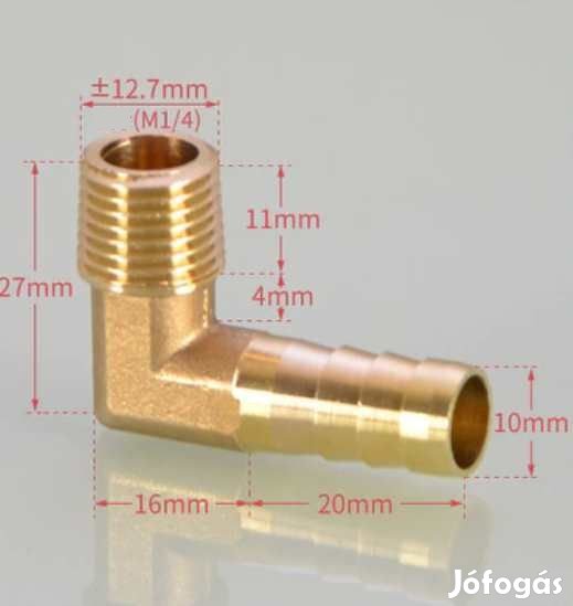 1/4"-os Réz Könyök Csőcsatlakozó 10mm  (4524)