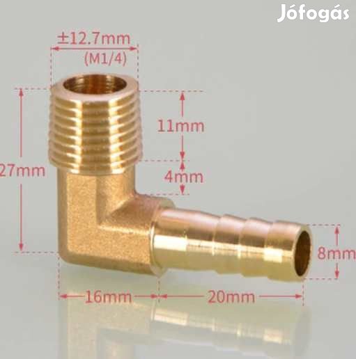 1/4"-os Réz Könyök Csőcsatlakozó 8mm  (4525)