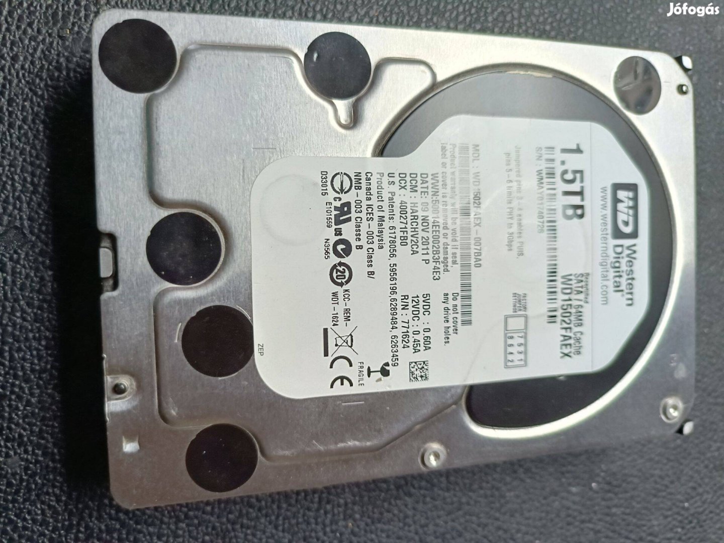 1,5 TB HDD 3.5" merevlemez eladó