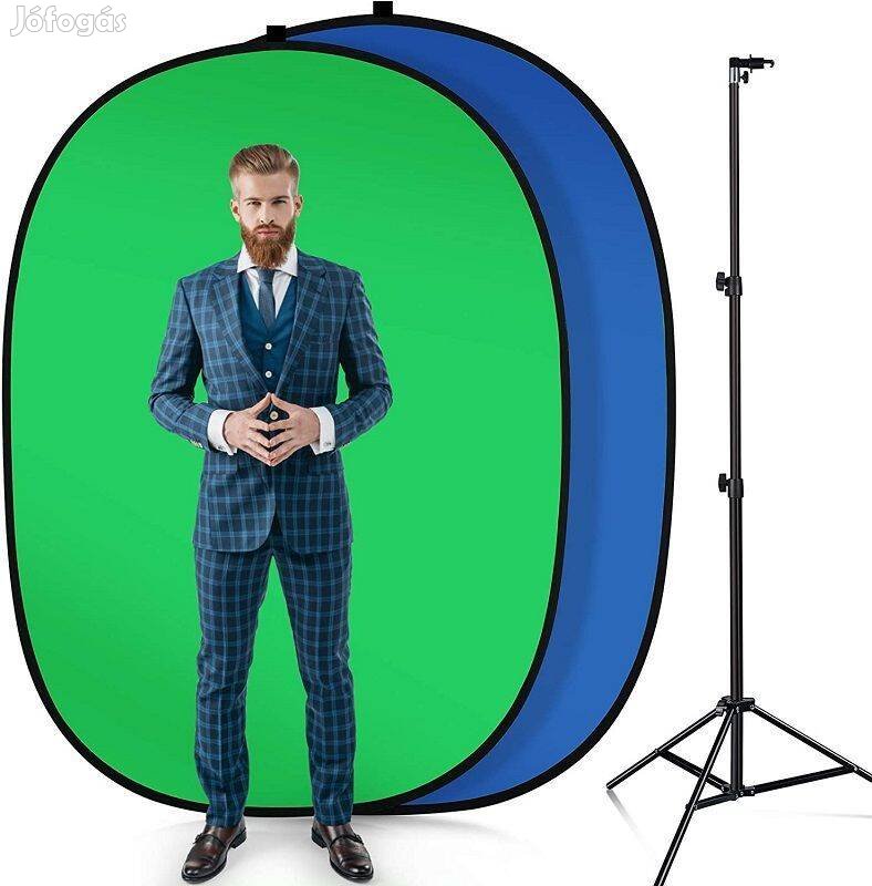 1.5x2m Chroma key 2az1-ben összecsukható pamut háttér kék/zöld színben