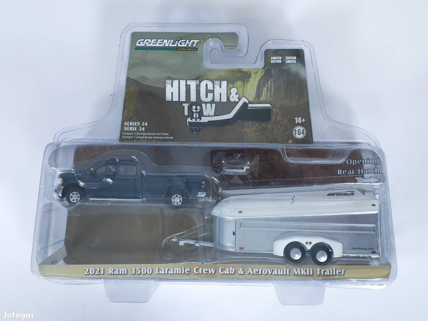 1:64 1/64 Greenlight Dodge RAM 3500 + Aerovault trailer új