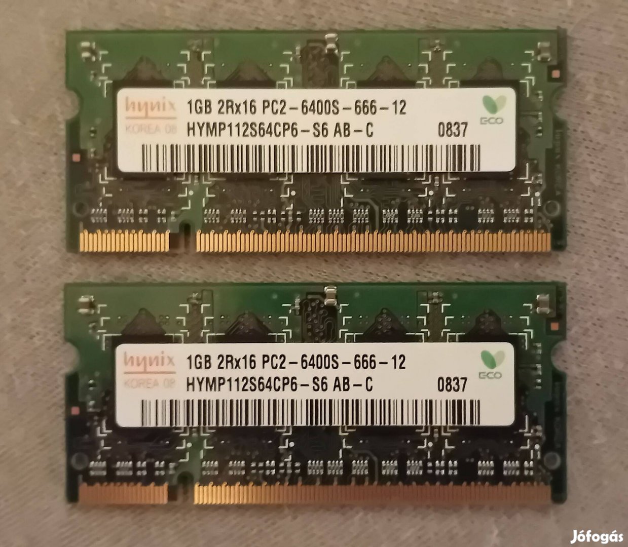 1 GB Hynix 800 MHz DDR2 laptop RAM, 2 db párban 1k-ért