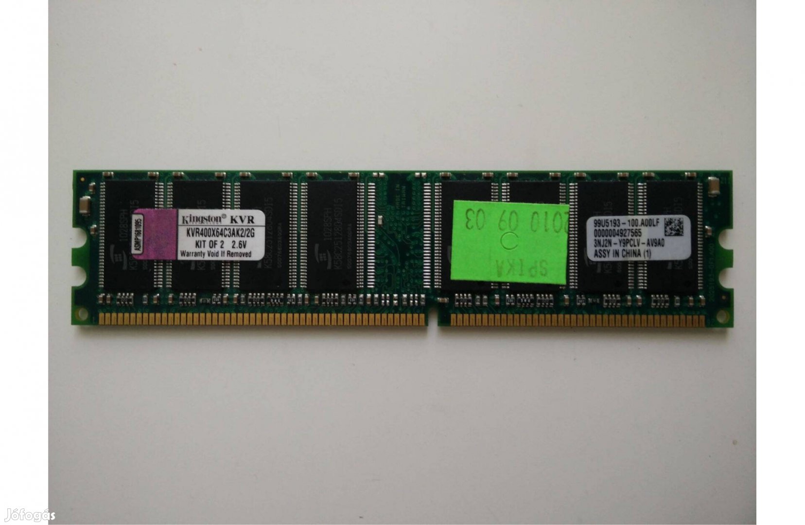 1 GB Kingston Kvr400X64C3AK22G DDR400 tesztelt memória