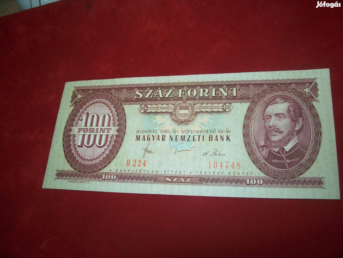 1 db 1980 évjáratú 100 forintos. B224. Kép szerint