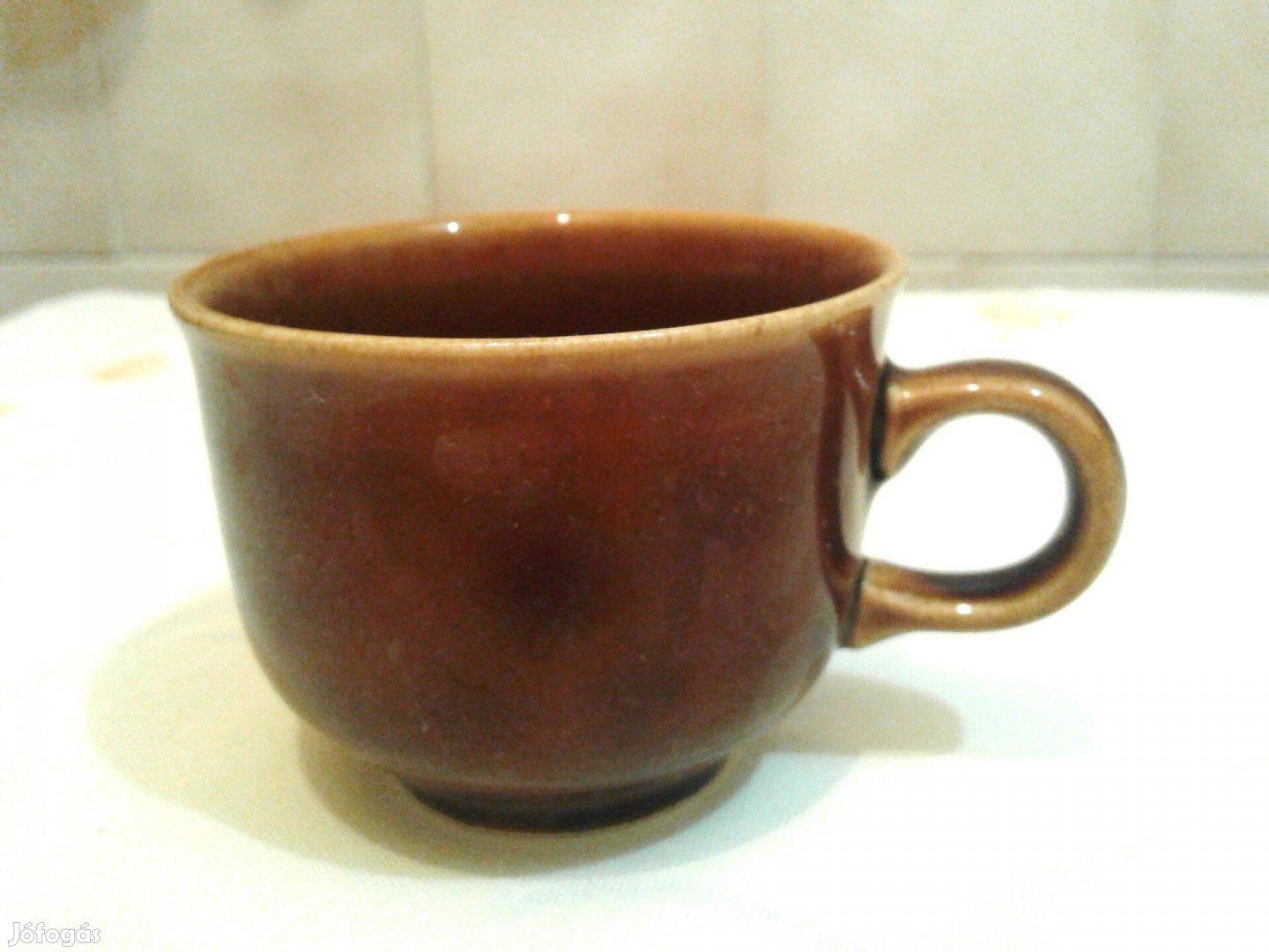 1 db borostyán barna színű mázas kerámia kávés csésze retró