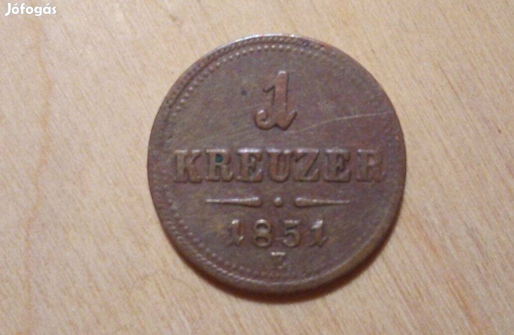 1 krajcár E verdejel! 1851 Gyulafehérvár, Ferenc József