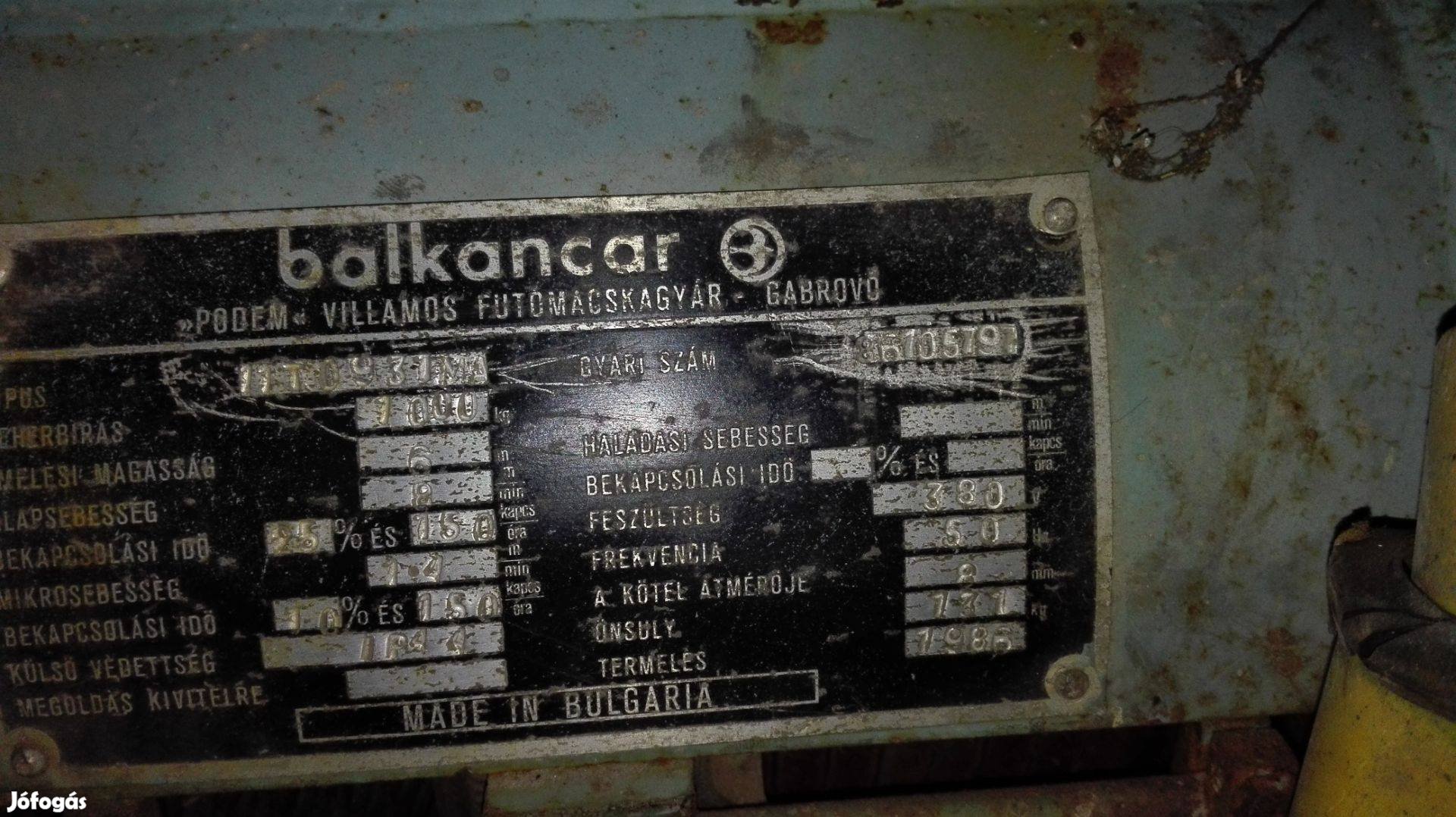 1 t-ás elektromos Balkancar futómacska