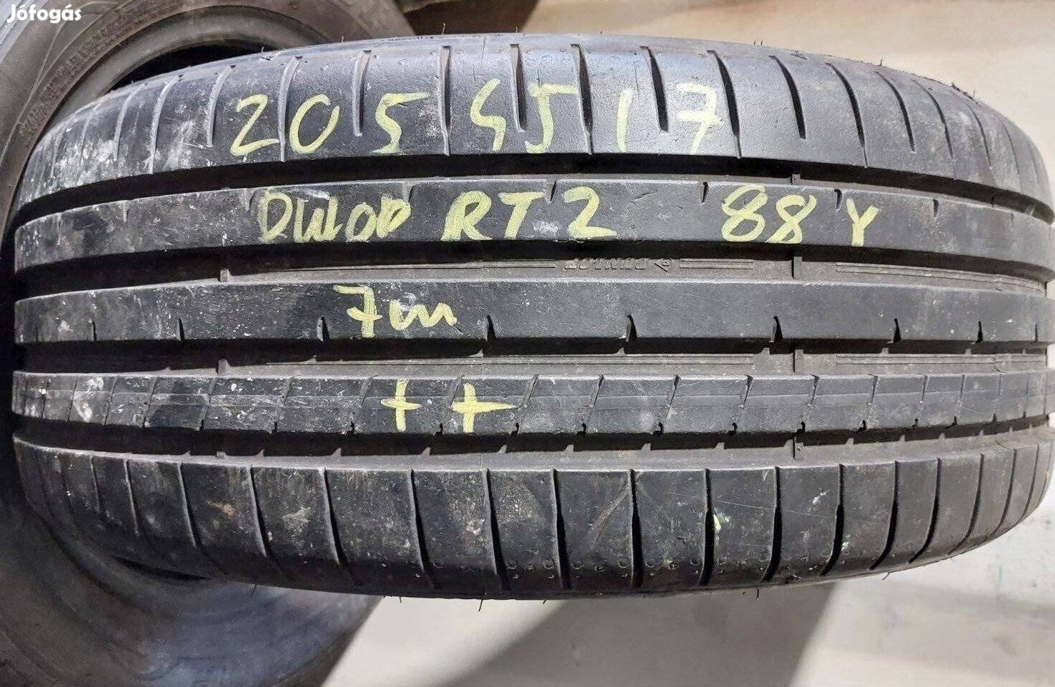 1db 205/45 r17 Dunlop RT 2 nyári 2017 7mm 13500 Ft