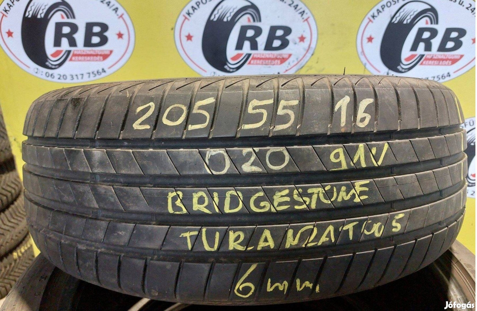 1db 205/55 r16 Bridgestone nyári 2020 6 mm 12000 Ft