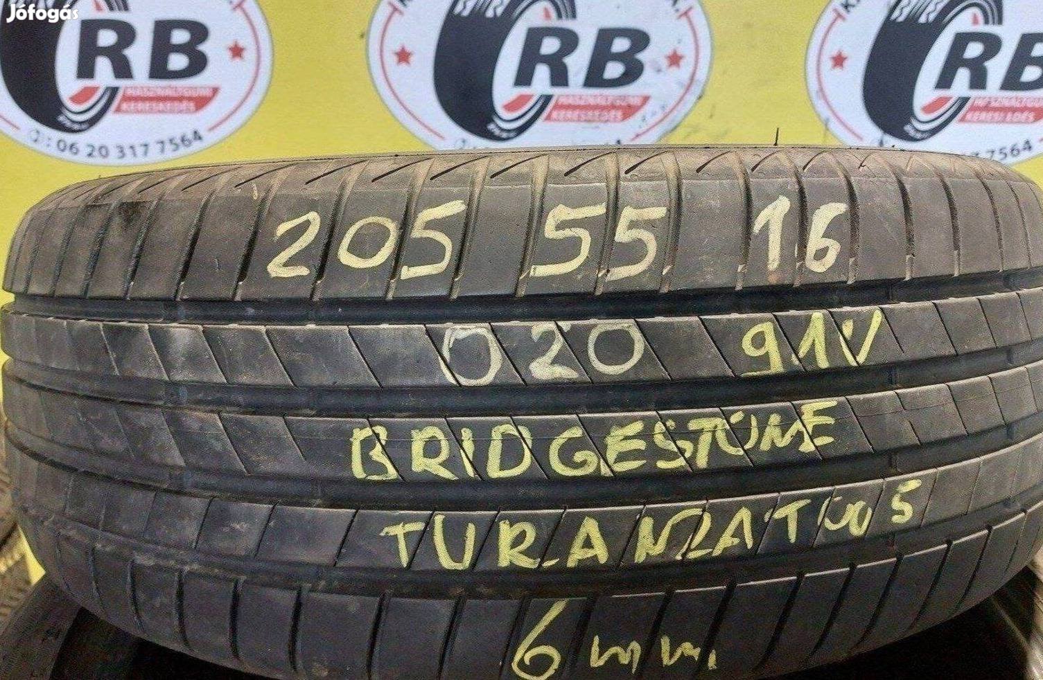 1db 205/55 r16 Bridgestone nyári 2020 6 mm 12000 Ft