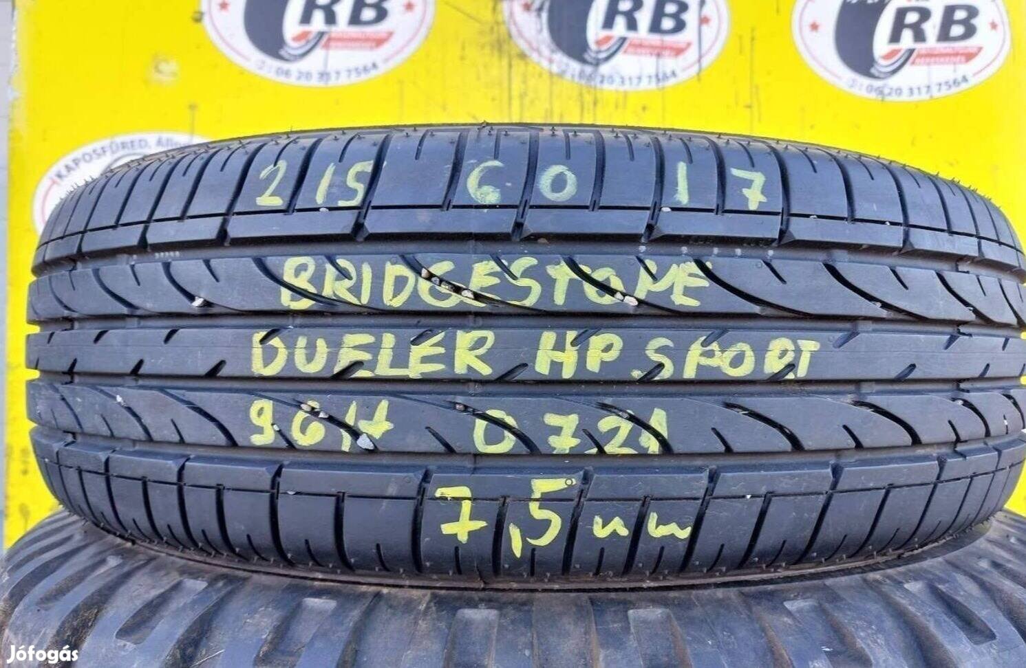 1db 215/60 r17 Bridgestone nyári 2021 7,5mm 30000 Ft