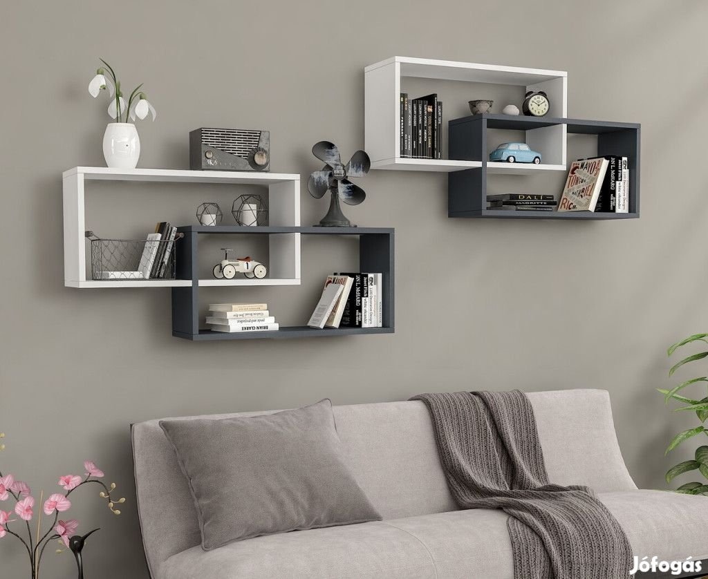 1db fali polc 104x22x45cm fehér fekete GR-01