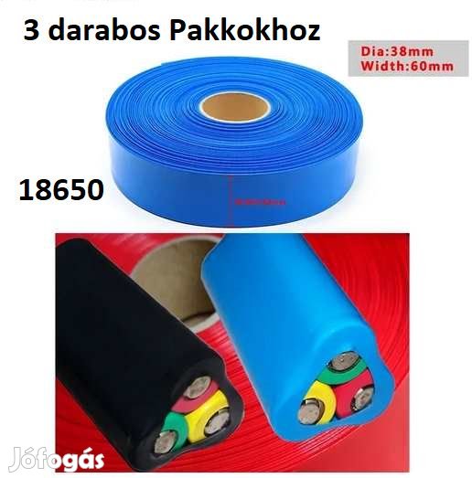 1m Zsugorfólia 18650 Hármas Pakkokhoz Piros 60mm Kék (5537)