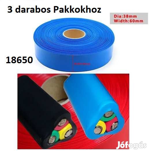 1m Zsugorfólia 18650 Hármas Pakkokhoz Piros 60mm Kék (5537)