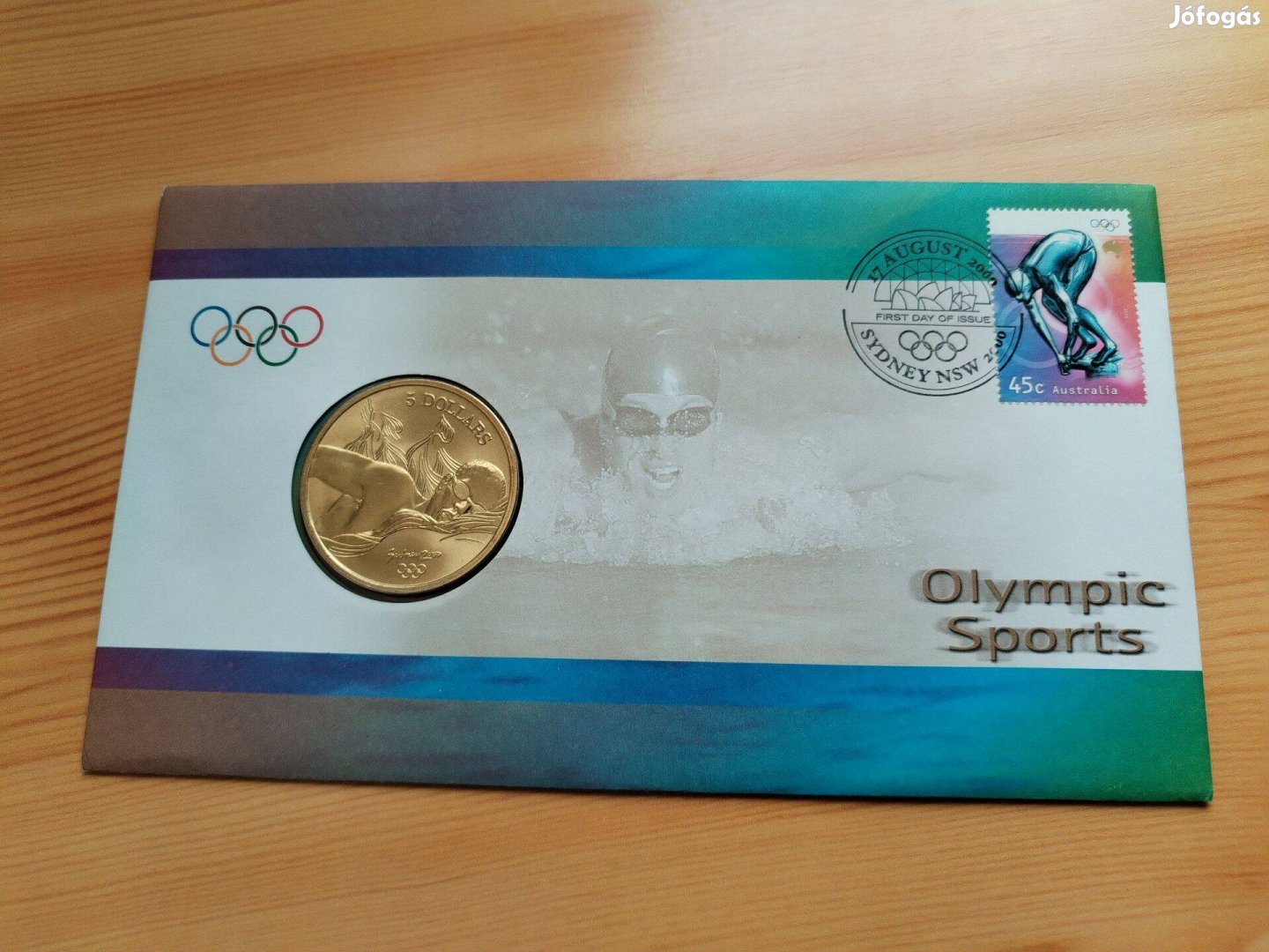 2000-res Sydney Olimpia 5 Dolláros úszó emlékpénz FDC-ben