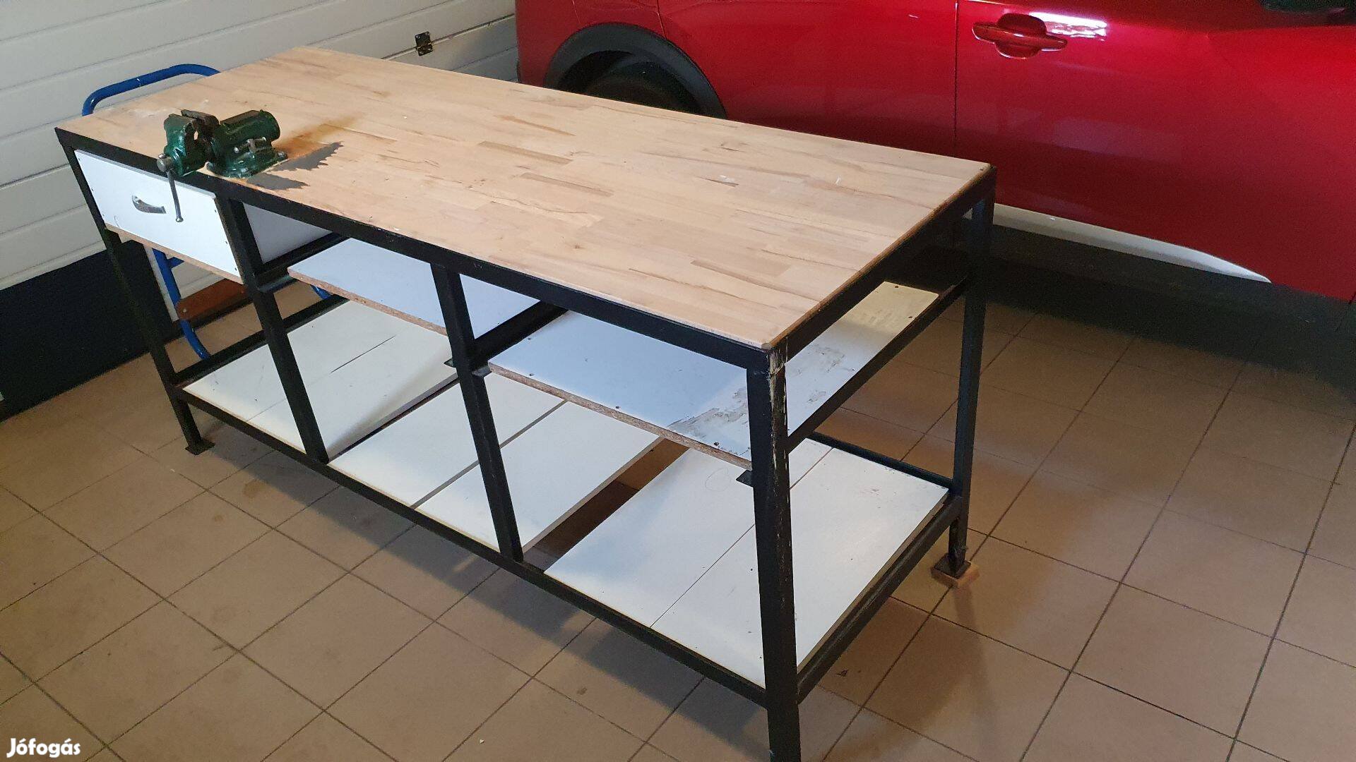 200*70 cm, 95 cm magas satupad, vas asztal, munkaasztal + satu