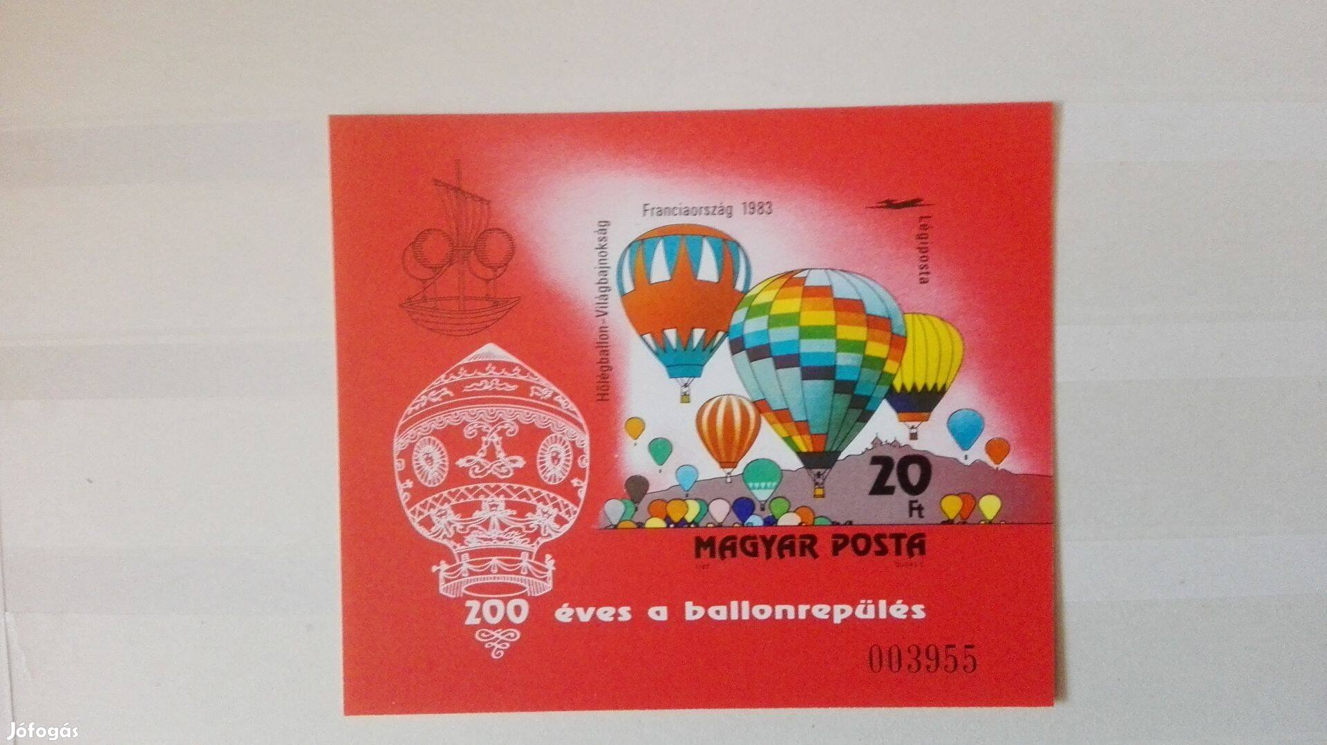 200 Éves a Ballonrepülés 1983-as ritka vágott bélyeg blokk