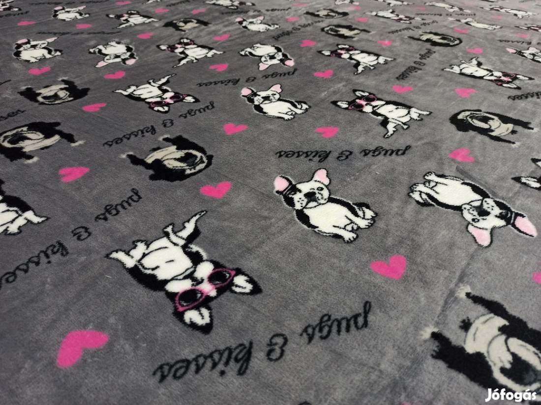 200x230cm Szürke francia bulldog kutya mintás puha takaró wellsoft