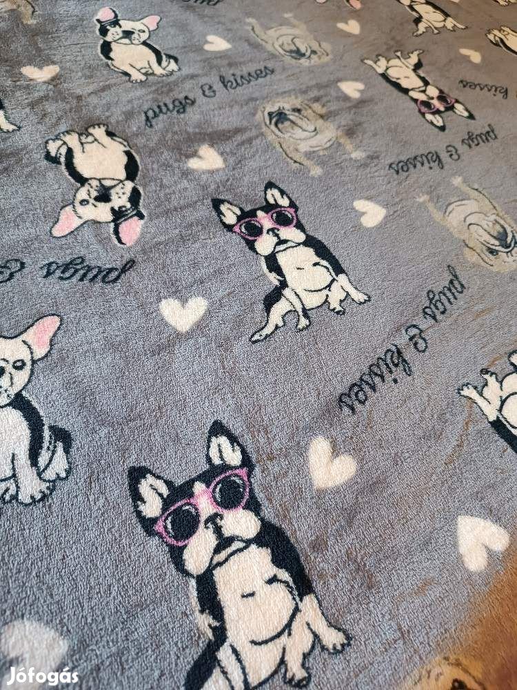 200x230cm Szürke francia bulldog kutya mintás puha takaró wellsoft