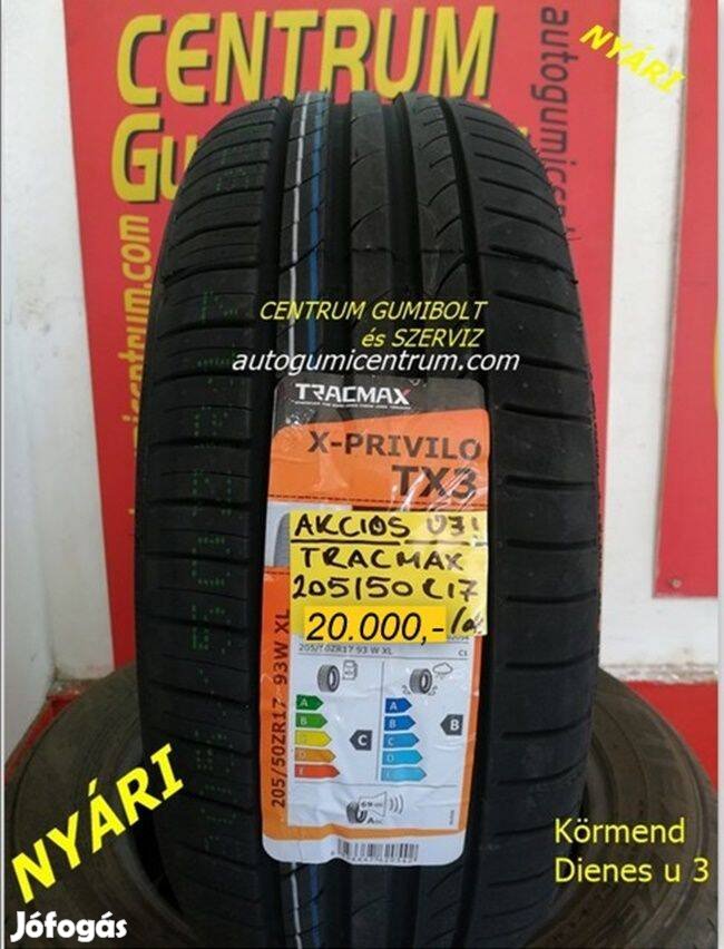 205/50R17 Tracmax akciós nyári gumi 20.000 Ft