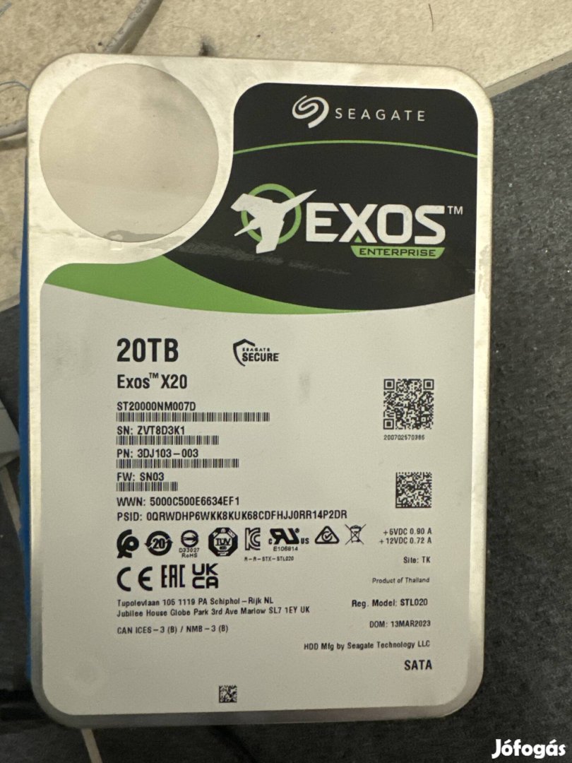 20TB Garanciális Seagate Exos alig használt merevlemez eladó