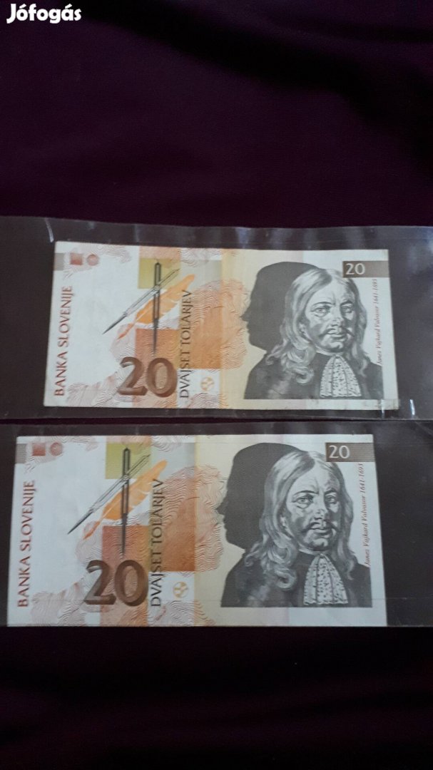 20 Címletű Szlovén Bankjegyek (UNC) 2db