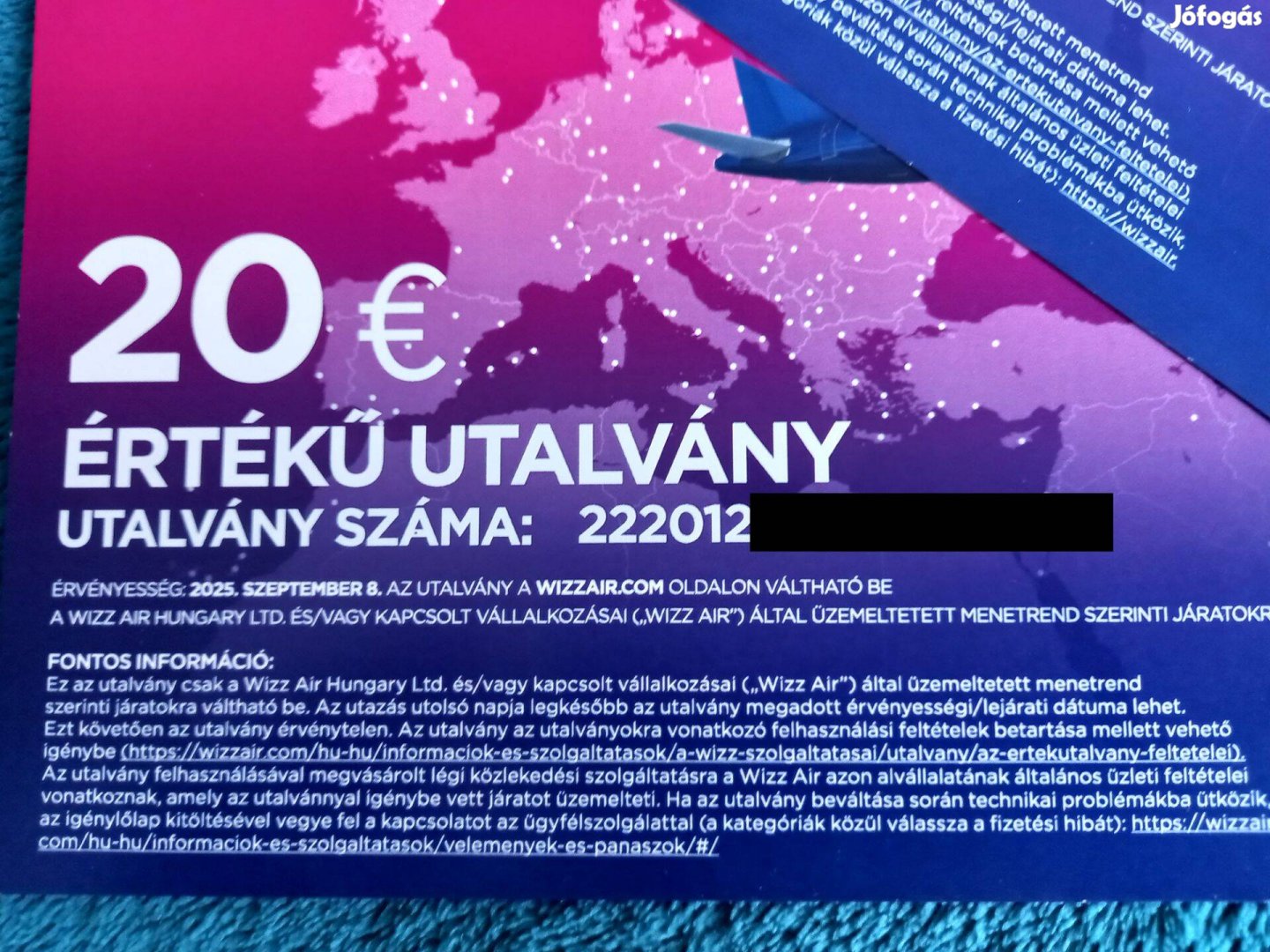 20 Euro értékű Wizz Air ajándék utalvány / Voucher