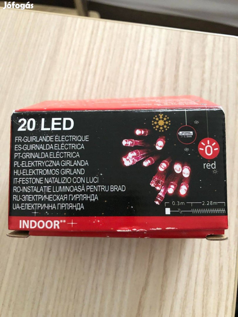 20 LED-es elemes karácsonyi fényfüzér piros kék disz