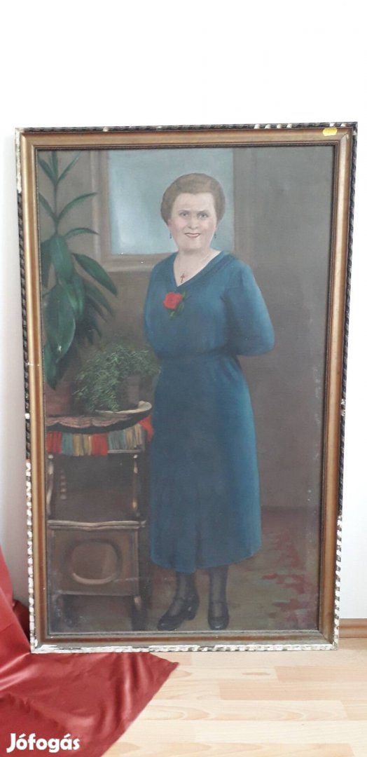 20 % Nagyméretű álló női portré festmény. Mérete: 79x129 cm. Nincs ra