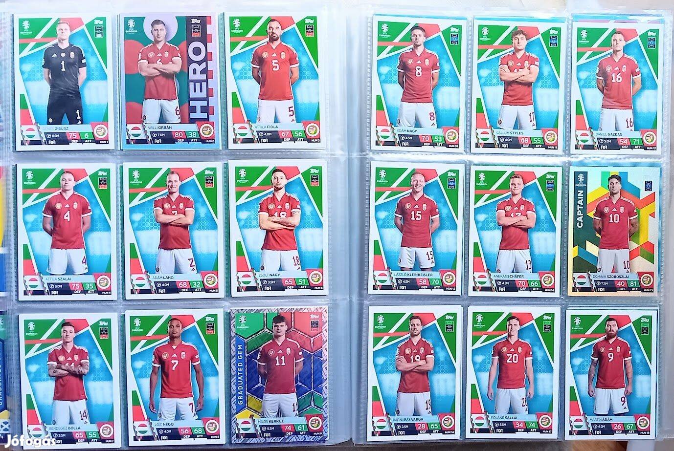 20 darab magyar válogatott focis kártya Topps Euro 2024 Match Attax