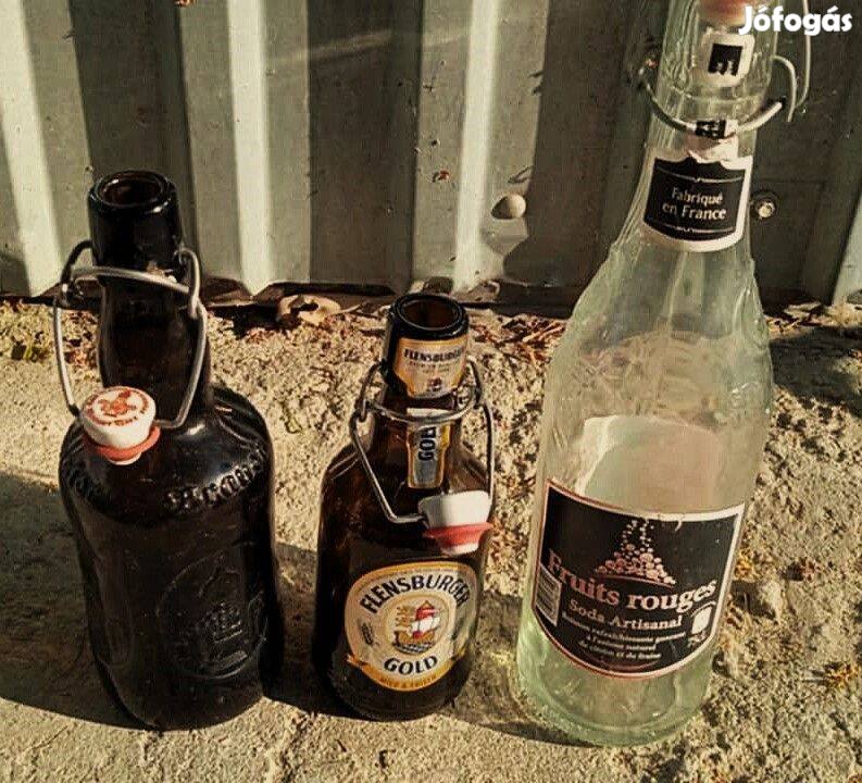 20 db régi és újabb csatosüveg, különböző űrmértékben