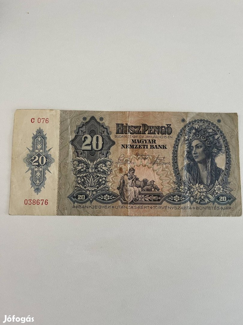 20 pengő papír pénz 1941 évj 