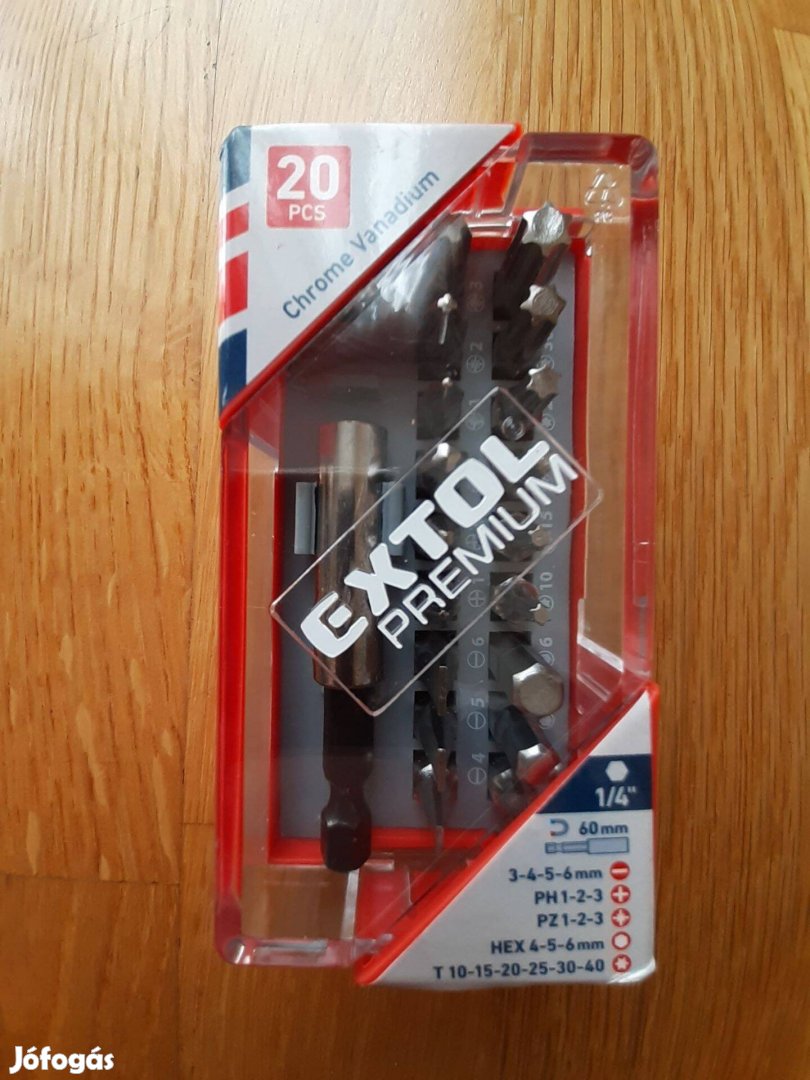 20 részes Cr-V bitkészlet hosszabbítóval