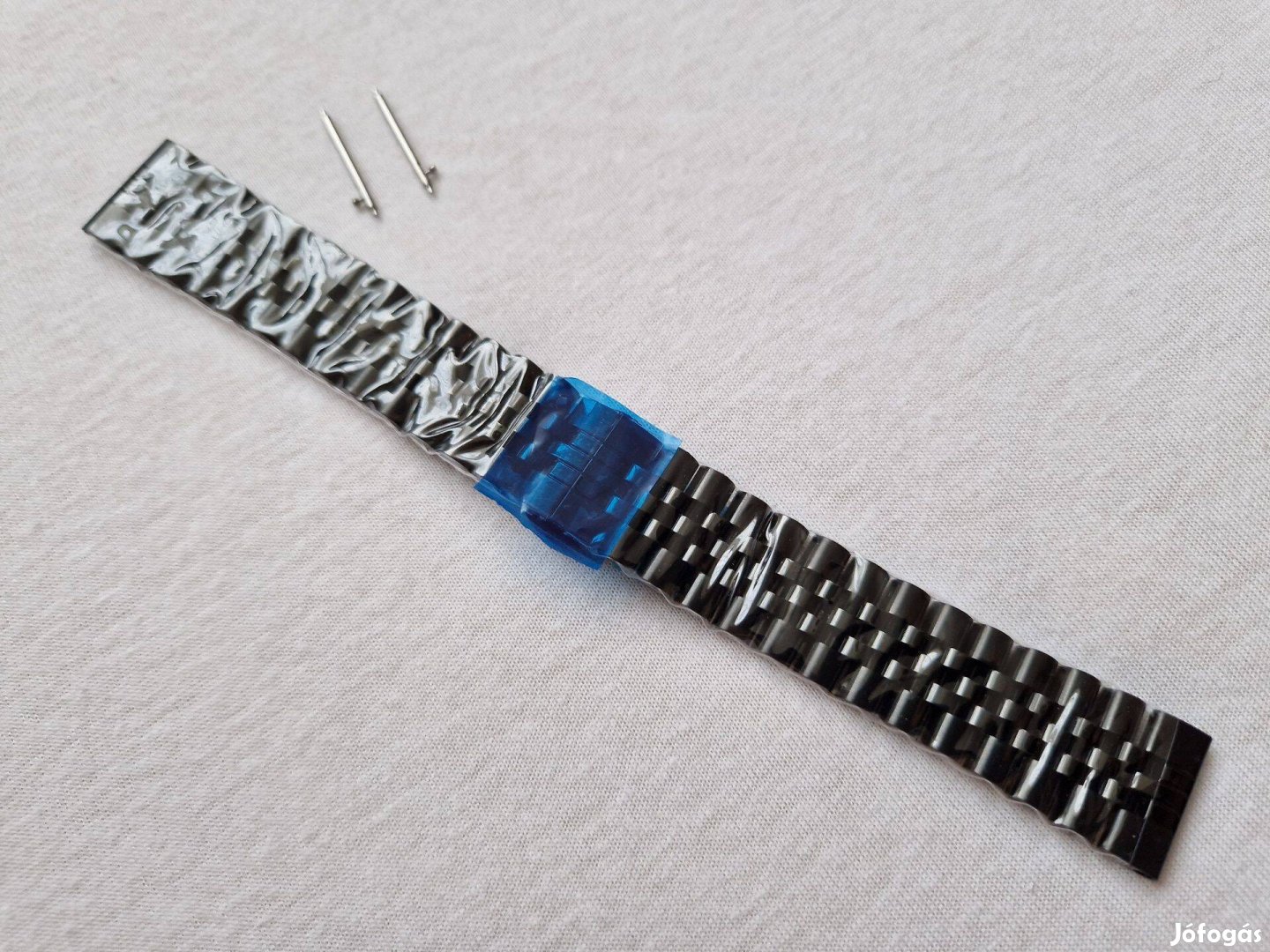 20mm Fekete fém óraszíj, rozsdamentes acél, pillangó csat, gyors stift