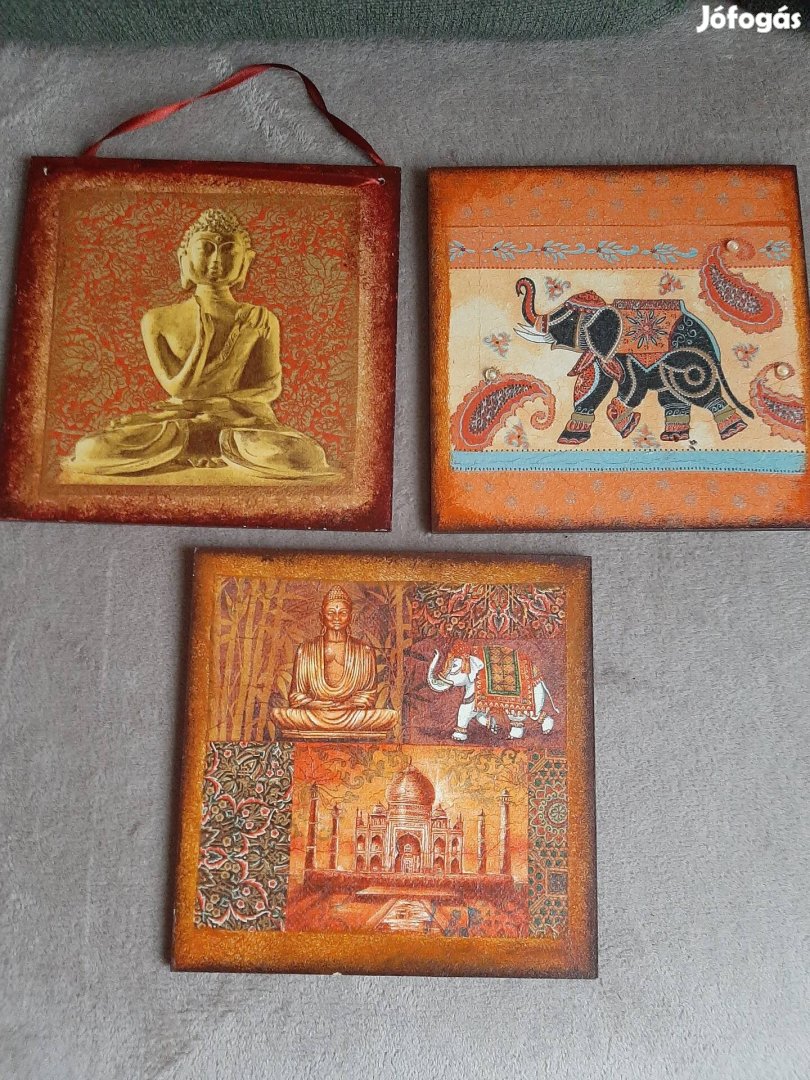 20x20 cm 3 db Táblakép Buddha Elefánt a Képen